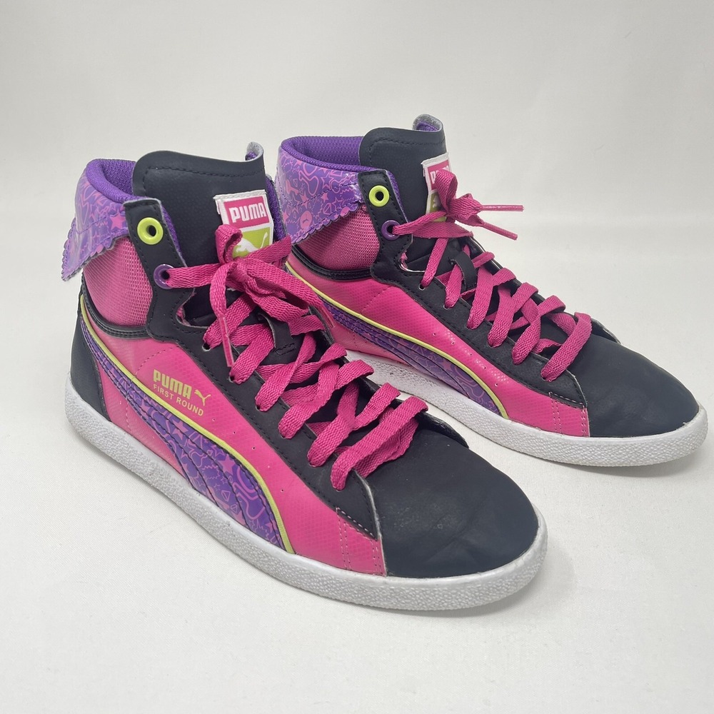 PUMA Girl's First Round Secret Poke Black Mag Purple Streetwear Sneakers Size 5‎